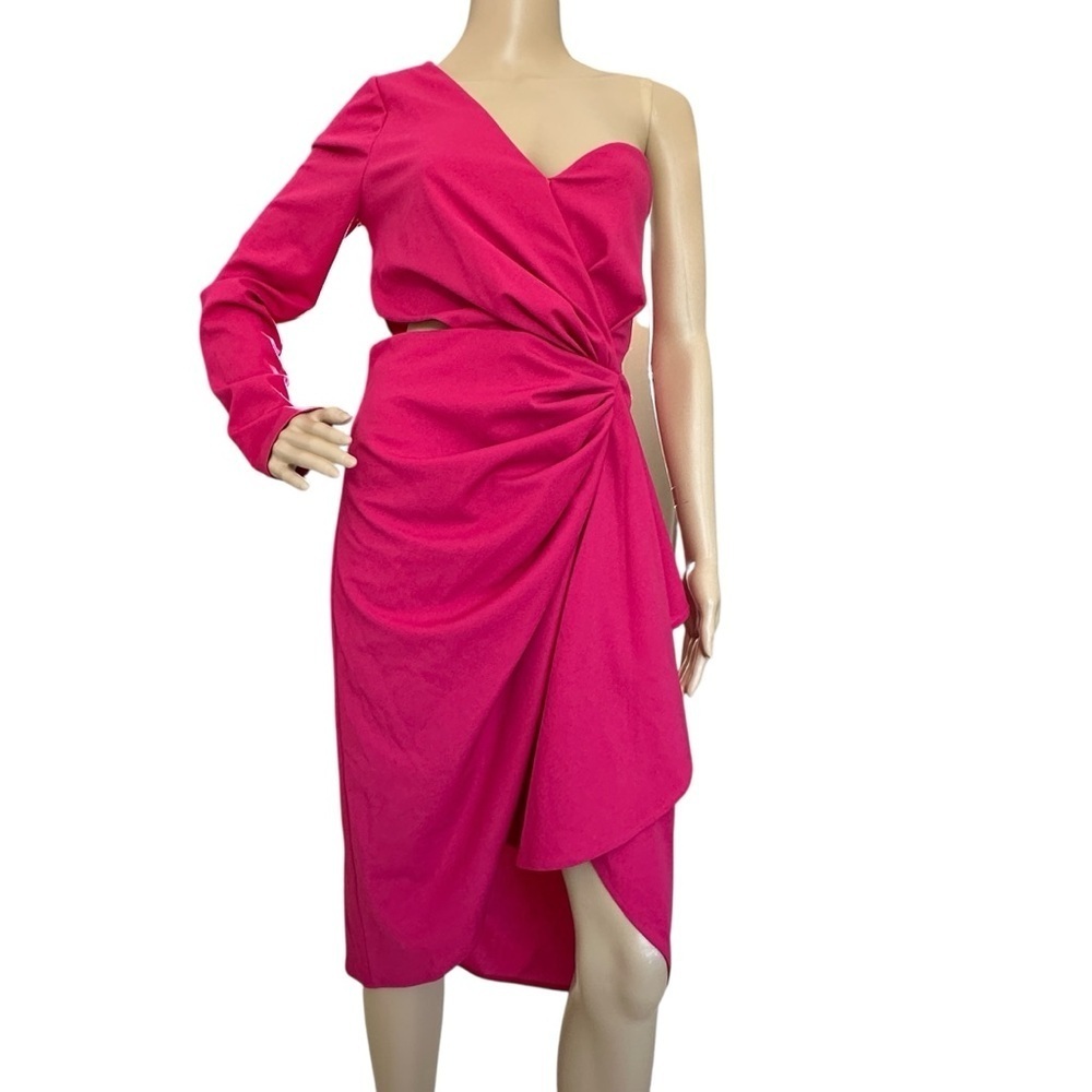 ONE33 SOCIAL Pink One Shoulder Cutout Draped Dress NWT 8